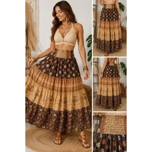 Gardenbelle Shop Bohemian Patchwork Maxi Skirt‎ Festival Hippie Cottagecore Plus